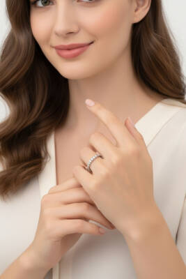 0.50 Karat Pırlanta Yarımtur Yüzük - 3